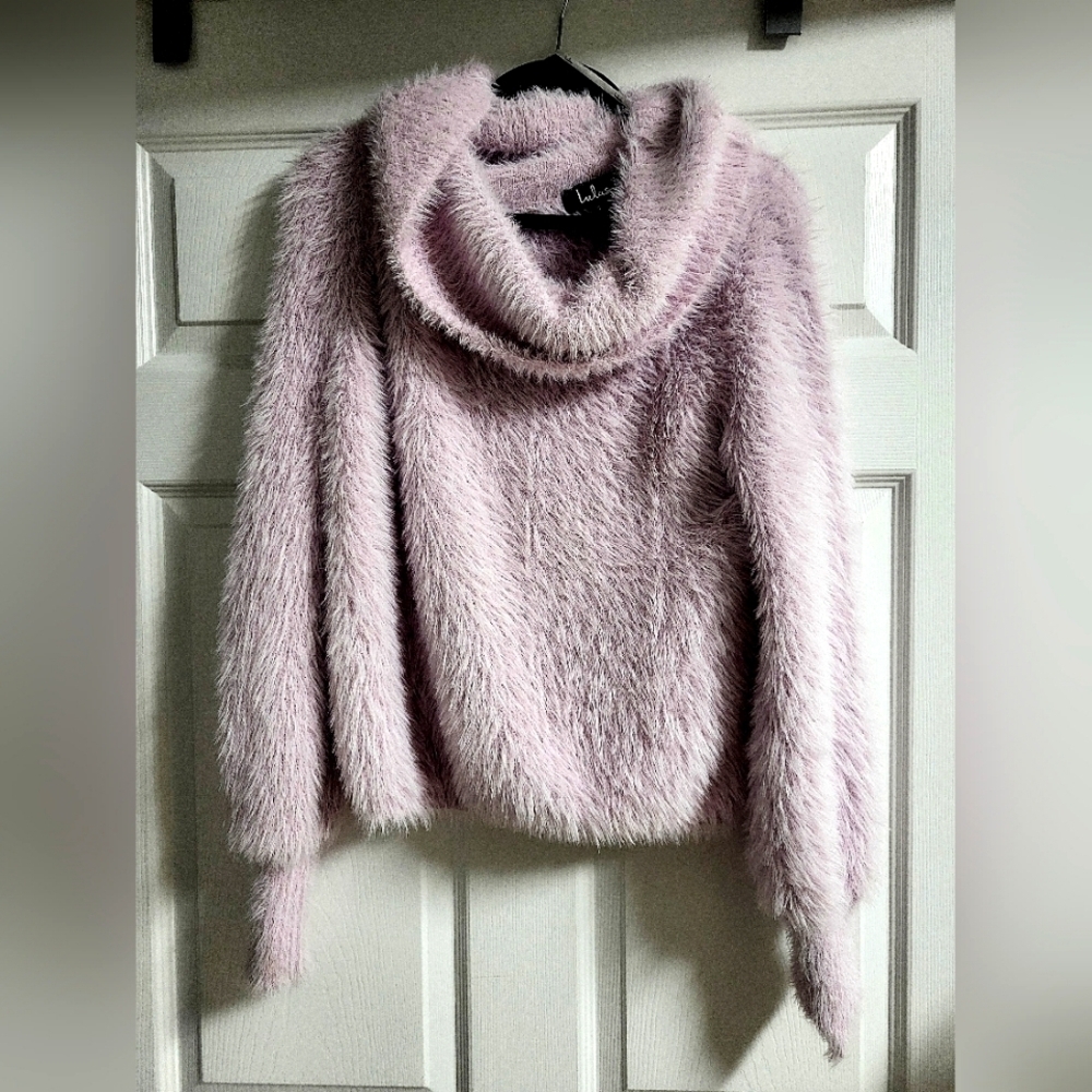 Lulu's On The Plush Side Eyelash Knit Lavender Fuzzy Cowl Knit Sweater Size S